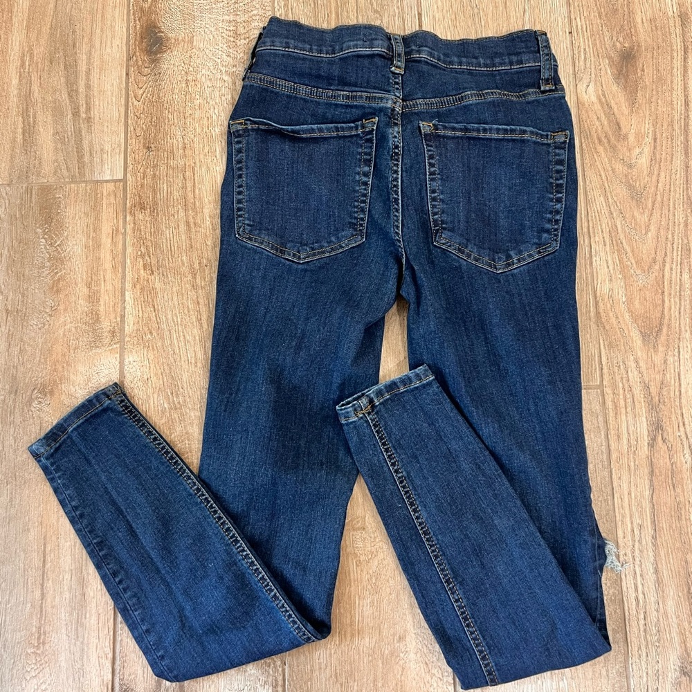 FREE PEOPLE WOMEN'S DISTRESSED DISTRESSED SKINNY DENIM JEANS BLUE SIZE 24